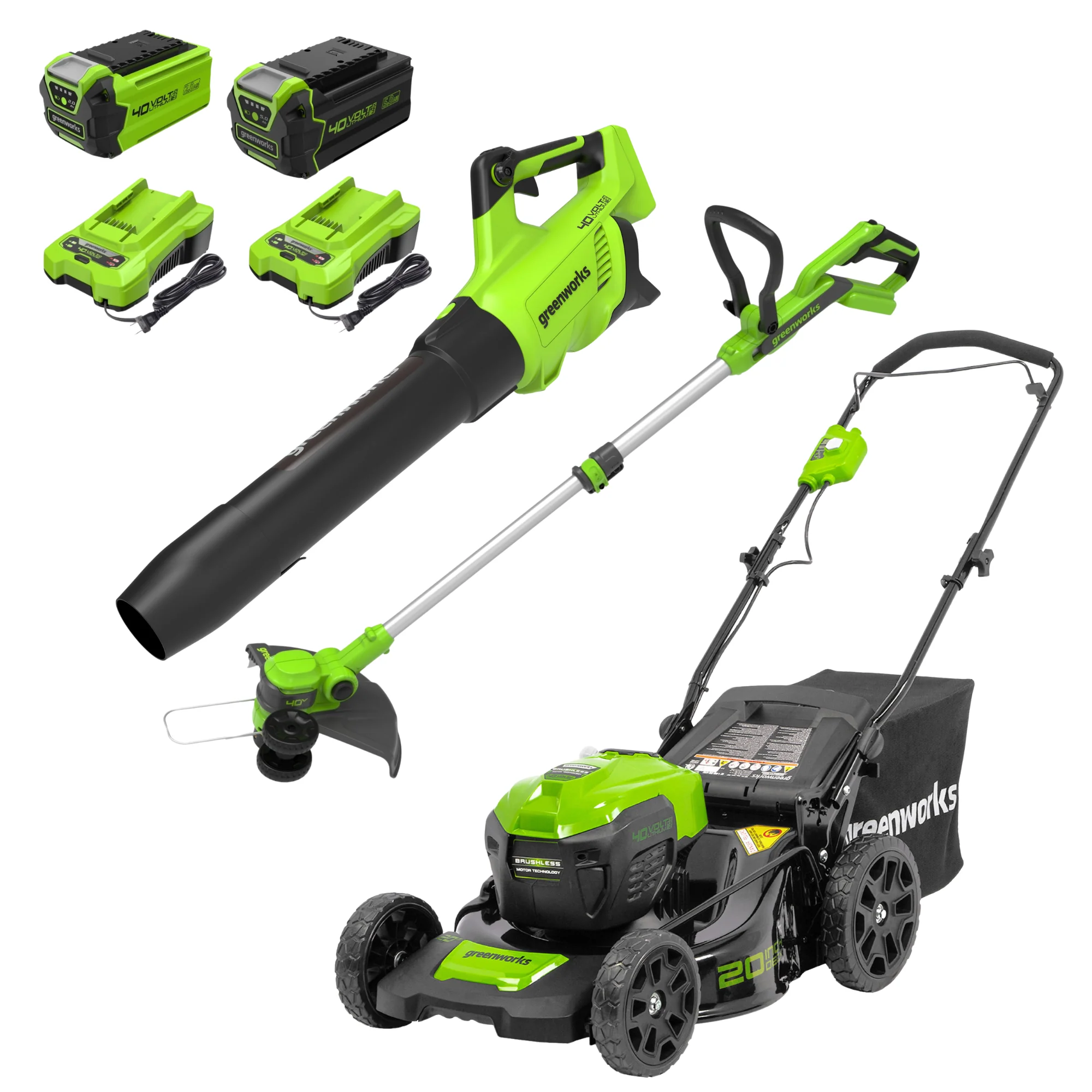 40V 20 Cordless Battery Push Lawn Mower 3PC Combo Kit w/ (1) 5.0Ah Battery, (1) 2.0Ah Battery & (2) Chargers