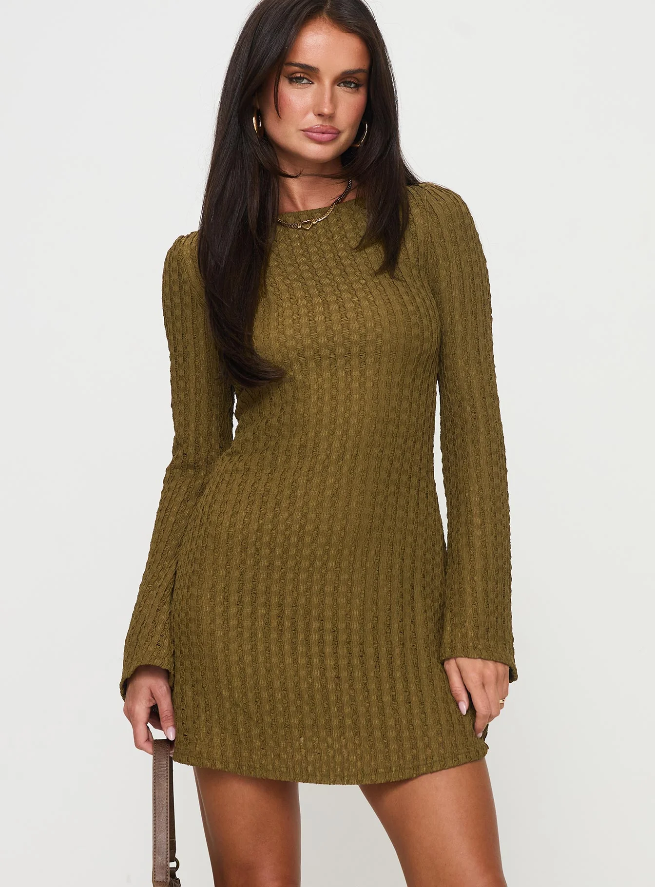 Lukea Long Sleeve Ribbed Mini Dress Olive