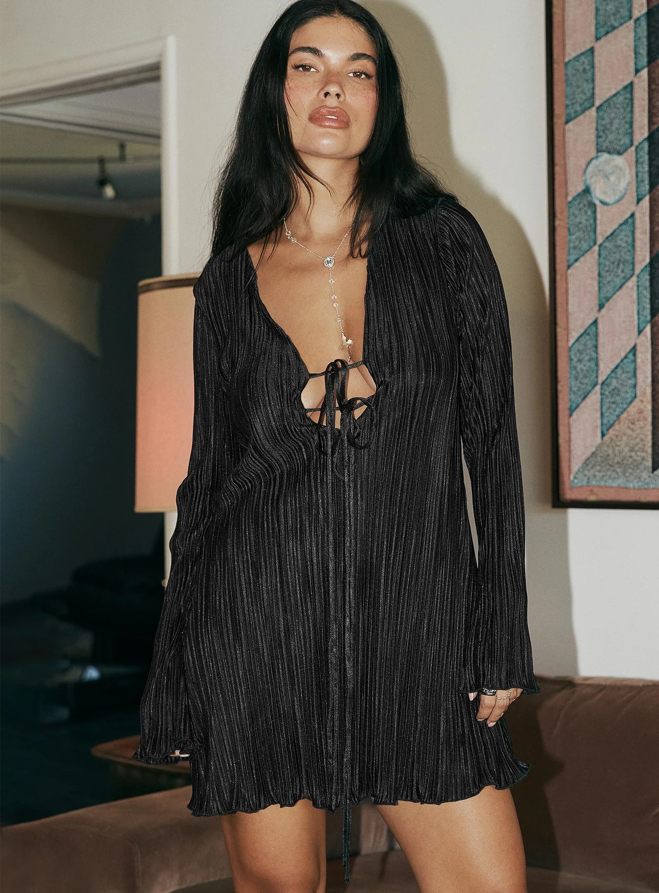 Malop Long Sleeve Mini Dress Black