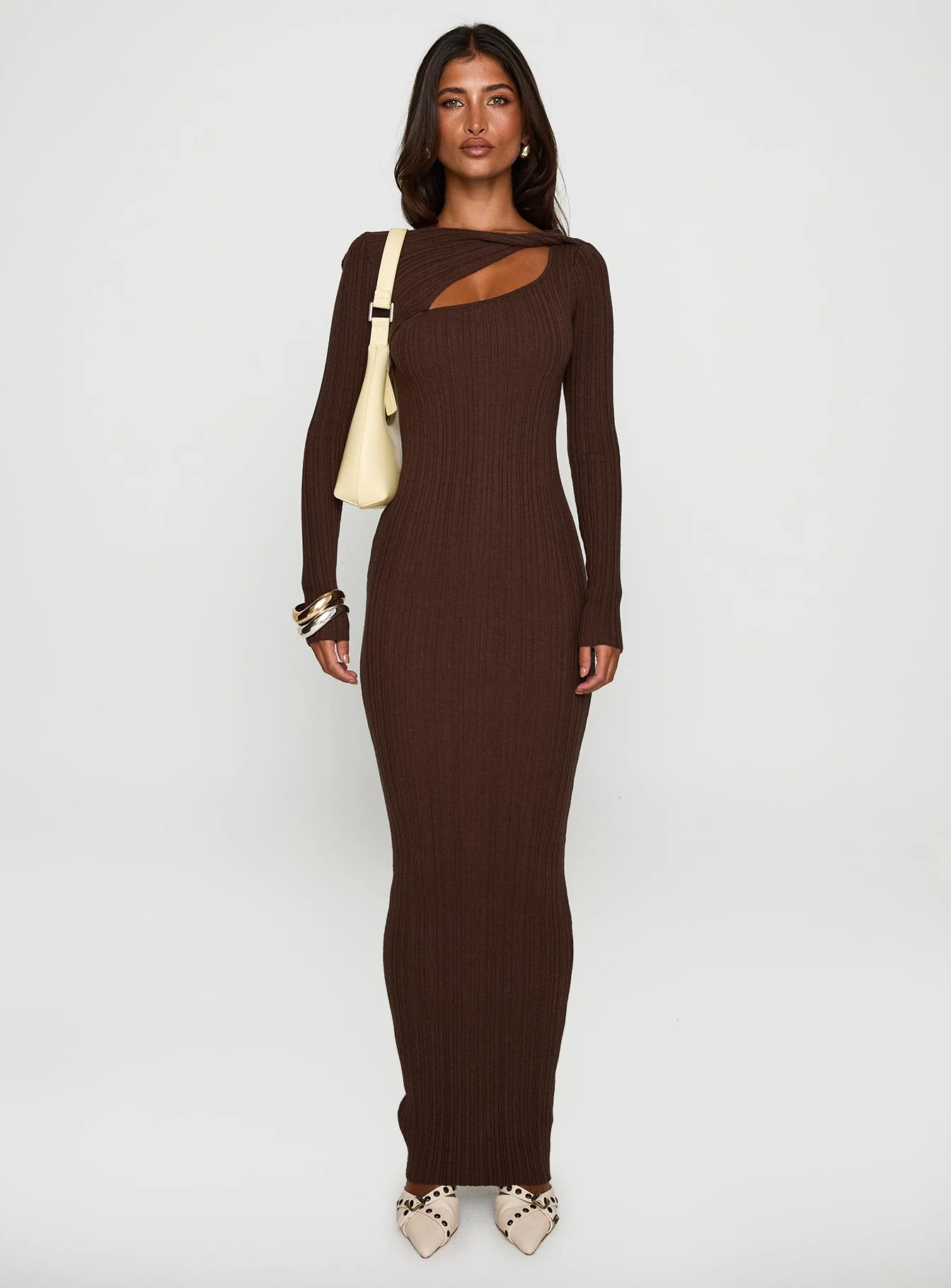 Gyselle Long Sleeve Maxi Dress Brown