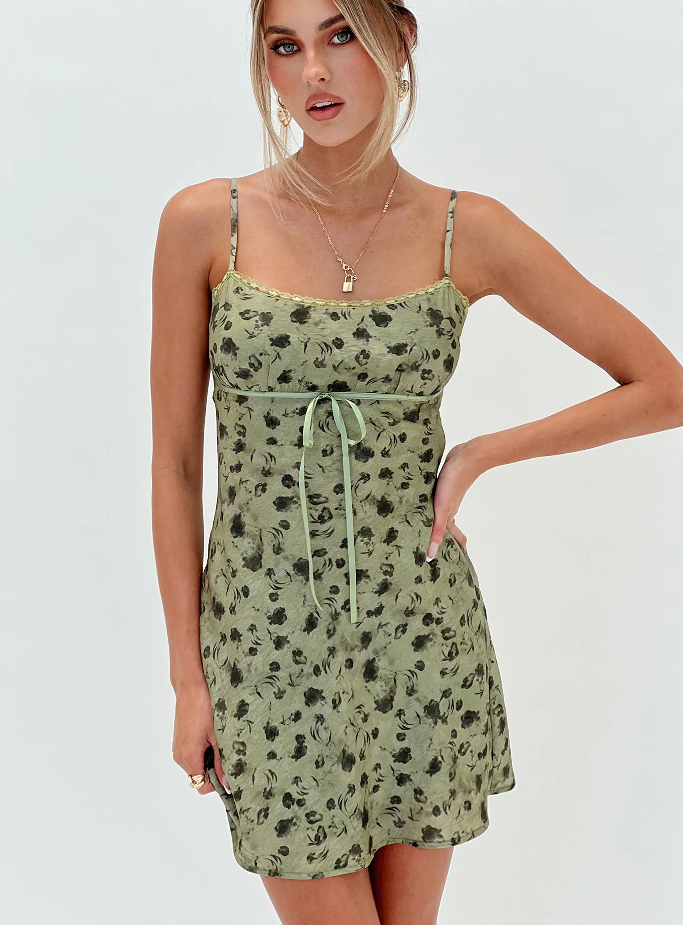 Valencia Mini Dress Sage Floral