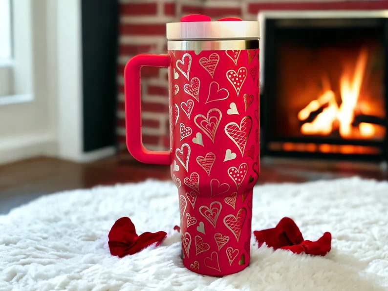 Hearts 40oz Stanley OR Generic Laser Engraved Tumbler, Gift for her, Heart Wrap, Personalized, Cute Hearts, Valentine