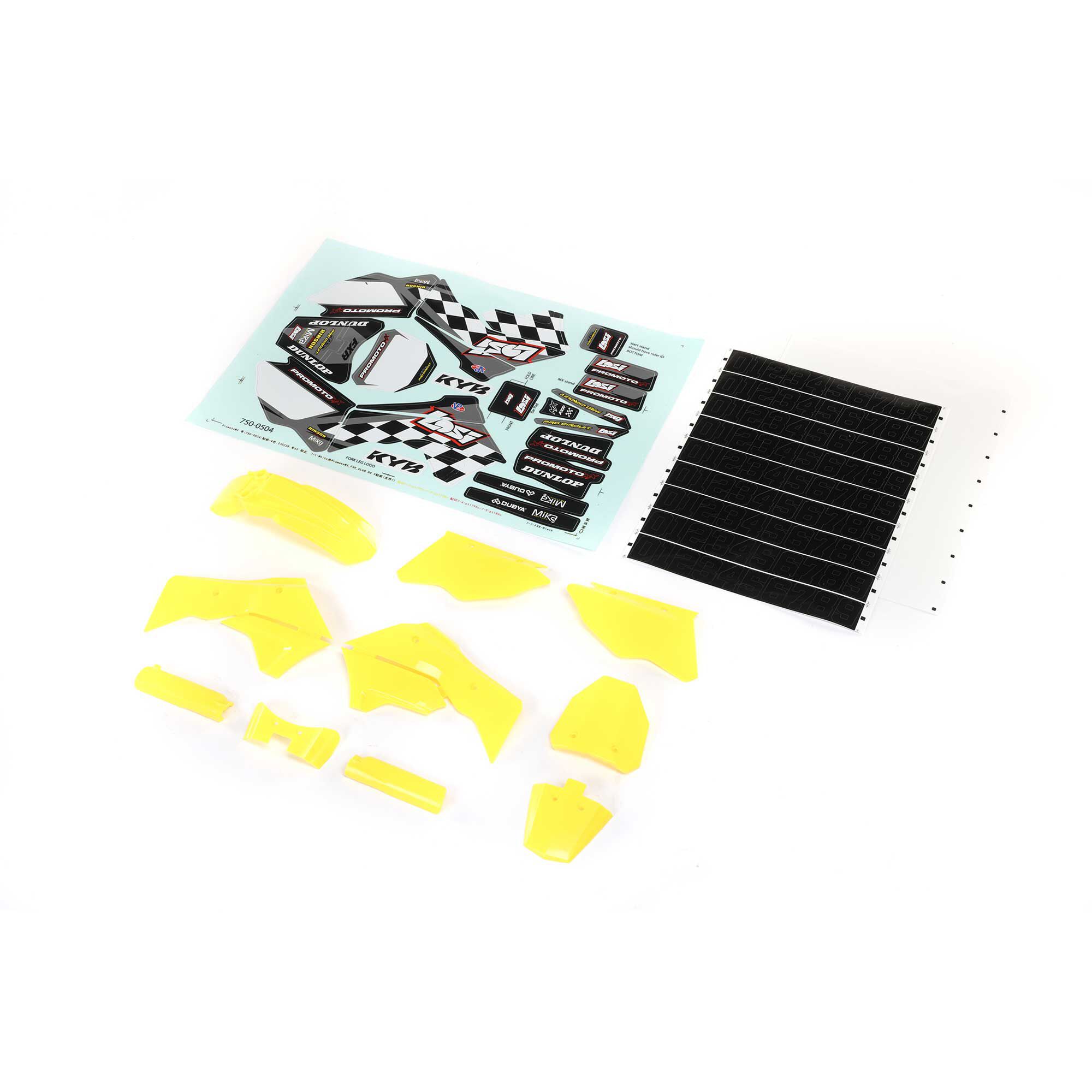 Losi Plastics with Wraps, Yellow: Promoto-MX