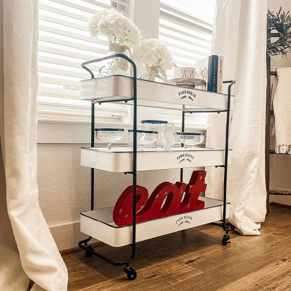 Farmhouse Enamel Three Tiered Rolling Cart