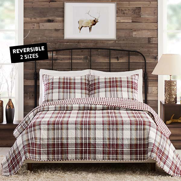 Reversible Red Plaid Bedding Set, Pick Your Size
