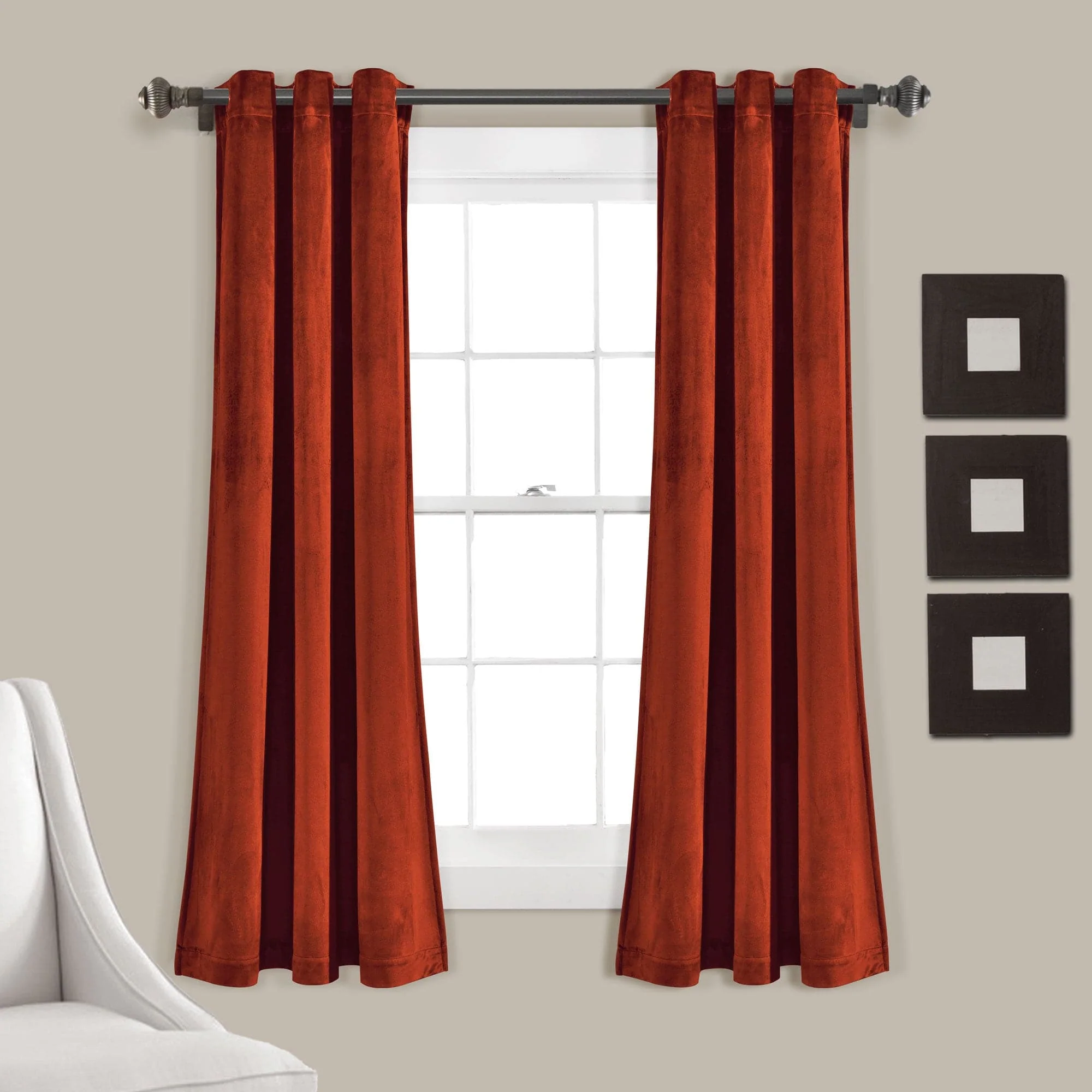 Prima Velvet Solid Grommet Light Filtering Window Curtain Panel Set