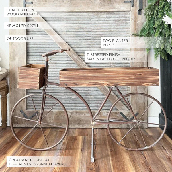 41 Inch Wood and Iron Garden Bicycle Planter