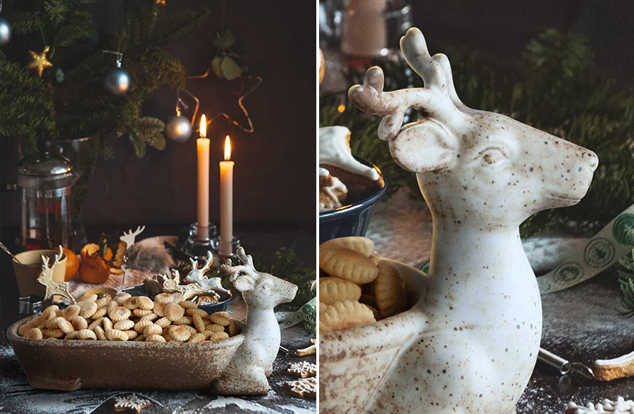 Antiqued Finish Reindeer Stoneware Serving Dish