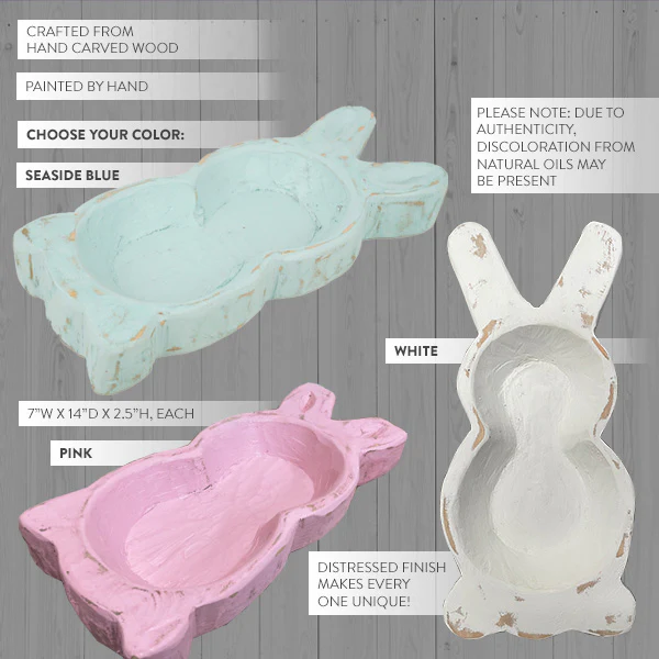 Handcarved Bunny Dough Bowl, Pick Your Color