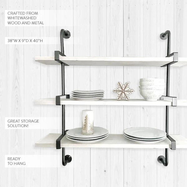 3-Tier Industrial Wood Wall Shelf