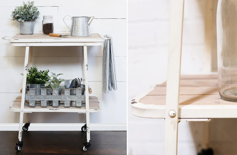 Distressed Metal Rolling Cart