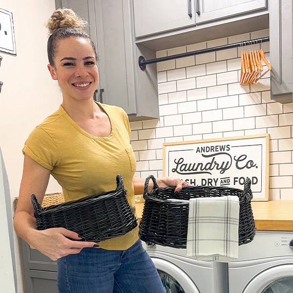 Black Rattan Storage Baskets, Set of Two