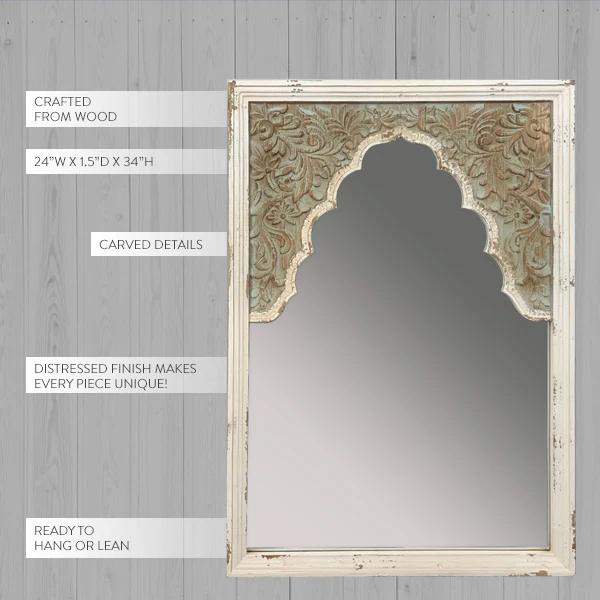 HUGE Scalloped Mirror with Distressed Wooden Frame