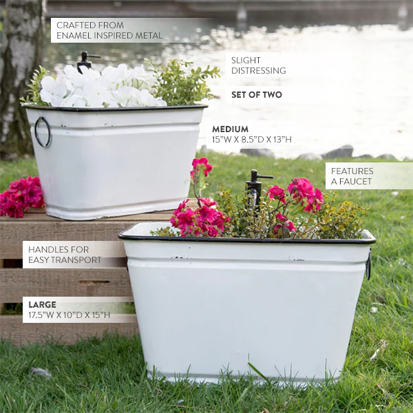 White Metal Faucet Planters, Set of 2