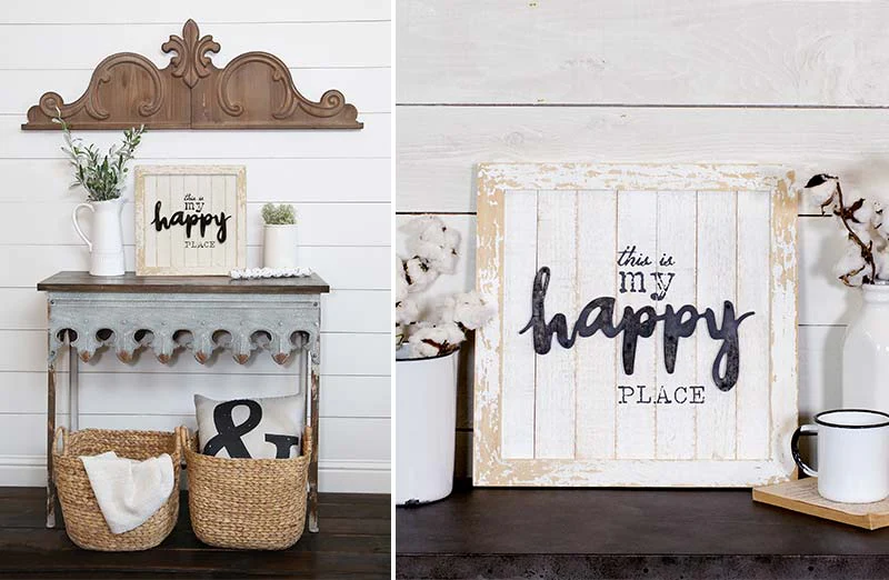 Distressed Wooden Happy Place Sign
