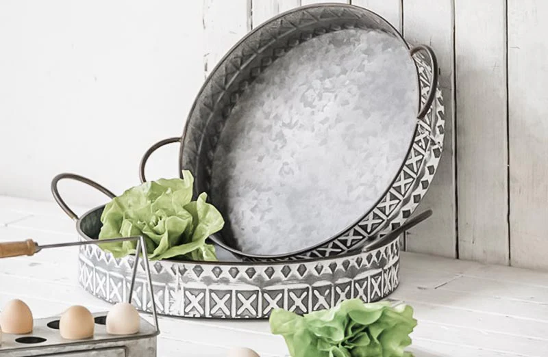 Embossed Metal Trays Set of 2