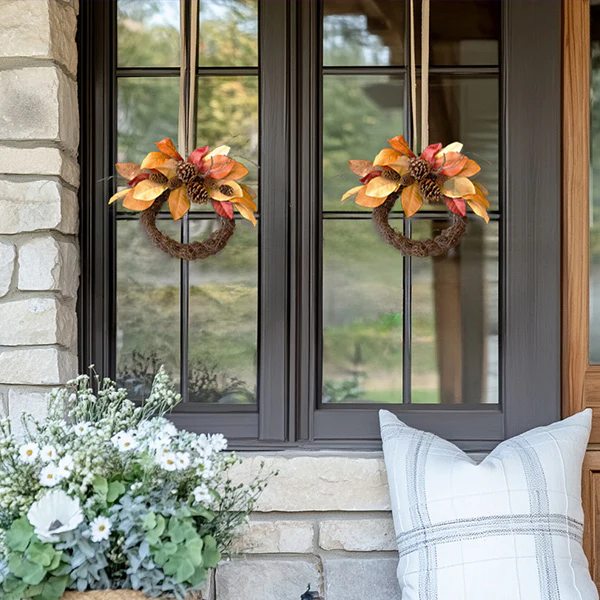 Faux Dried Magnolia and Pine Cones Wreath, Set of 2