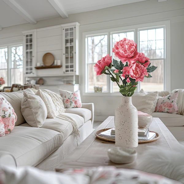 Real Touch Faux Pink Peonies Flowers, Set of 4