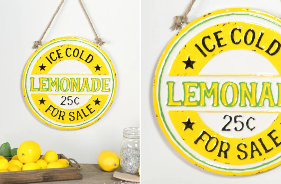 Distressed Round Lemonade Hanging Sign