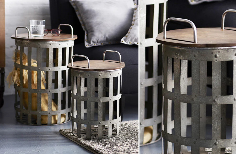 Cage Barrel Storage Tables, Set of 2