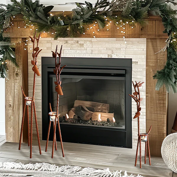 Rustic Iron Reindeer with Tealight Cups, Set of 3
