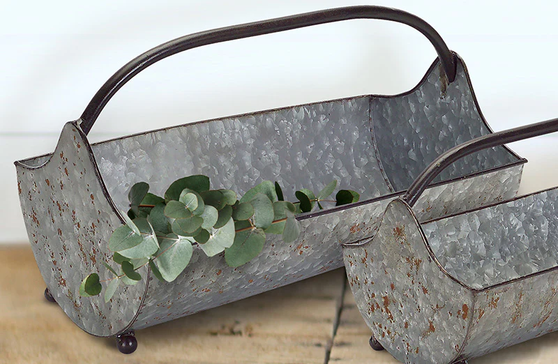 Galvanized Tin Feeding Troughs  Set of 2