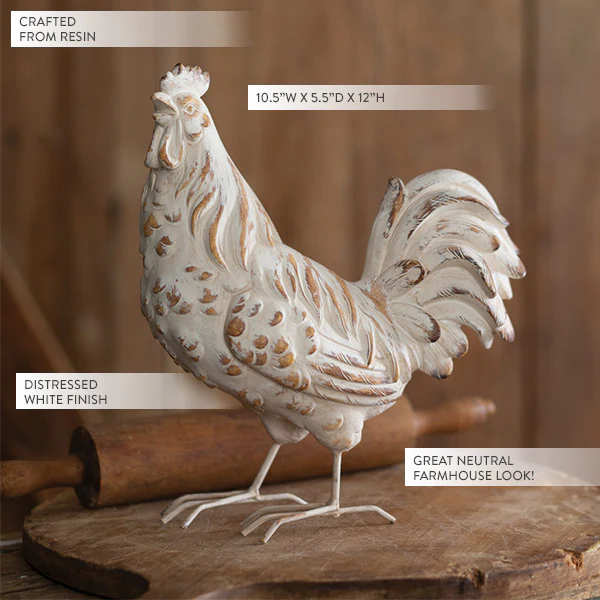 Whitewashed Distressed Rooster Statue
