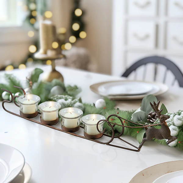 Reindeer and Sleigh Votive Candle Holder