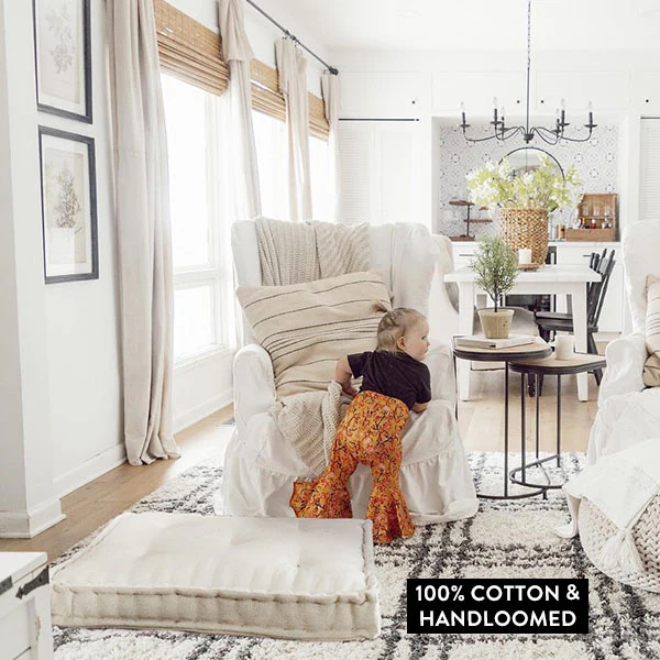 HUGE 35 Handloomed Cotton Floor Pouf - in support of small community artisans in India