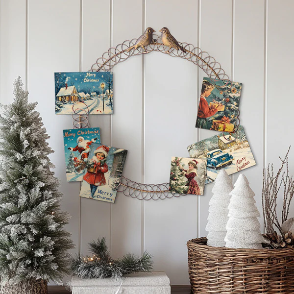 Metal Christmas Card Wreath with Two Birds