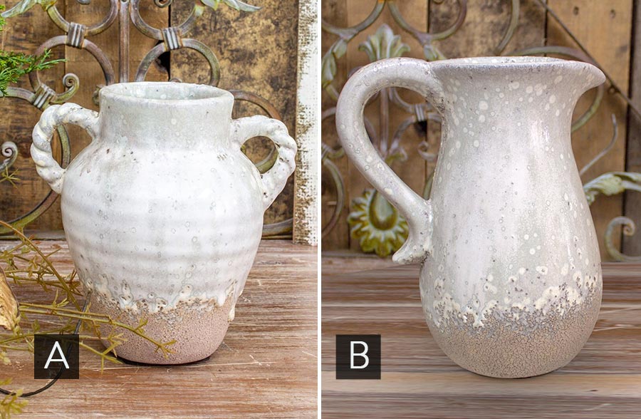 Glazed Earthen Pitcher and Double Handled Vase, Pick Your Style