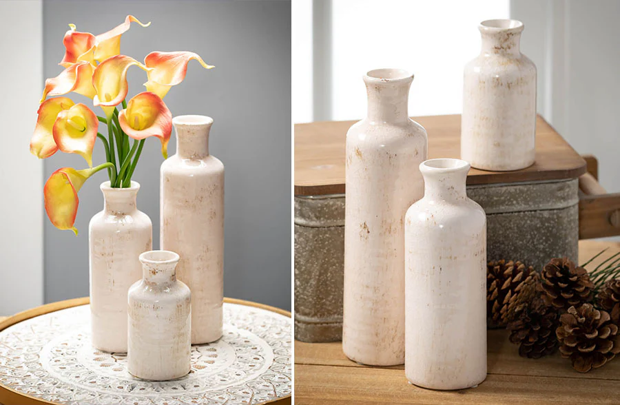 Distressed Finish Ceramic Vases, Set of 3