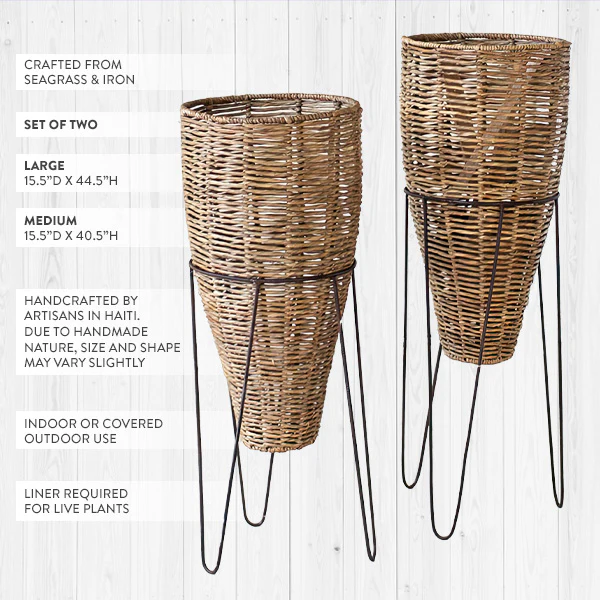 Handcrafted Large Seagrass Planters with Stands, Set of 2