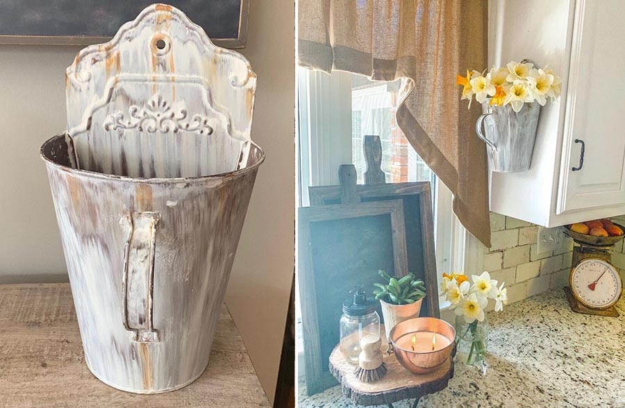 Scalloped Edge Rusted Hanging Bucket