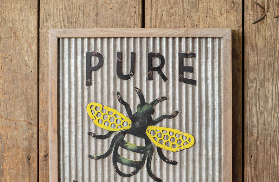 Pure Honey Wood and Metal Wall Sign