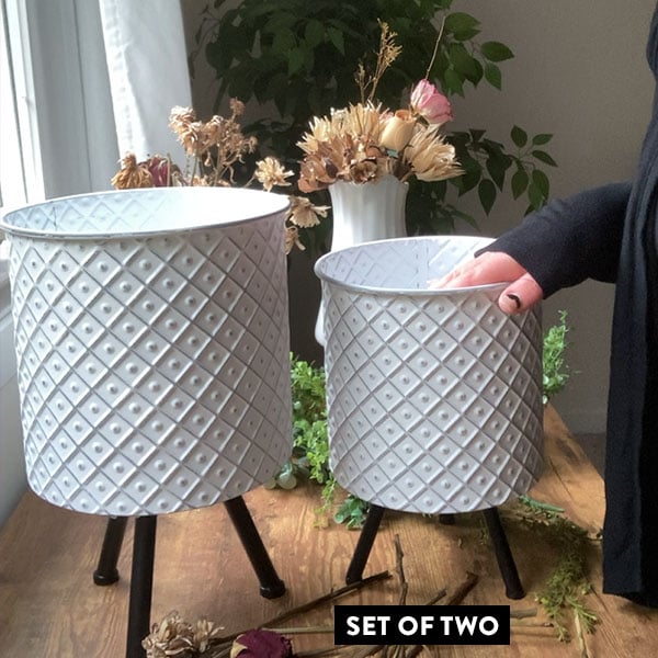 Diamond Cross Metal Planter Stand, Set of 2