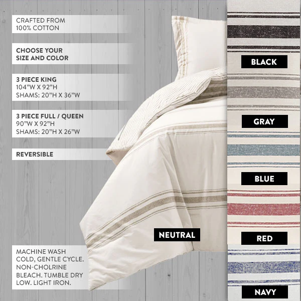 Soft Feedsack Reversible Comforter 3-Piece Set, Pick Your Size and Color