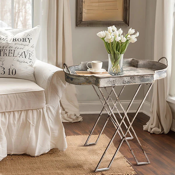 Distressed Metal Butler Table Tray