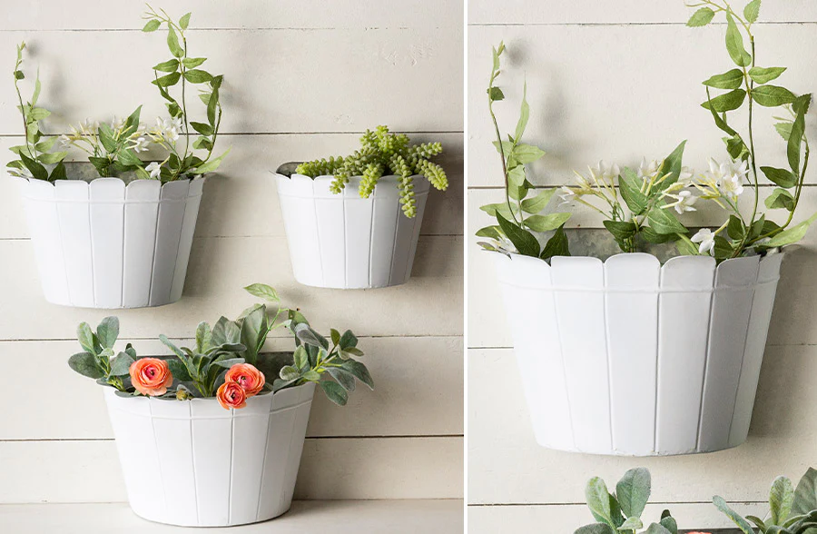 Scalloped Enamel Wall Planters, Set of 3