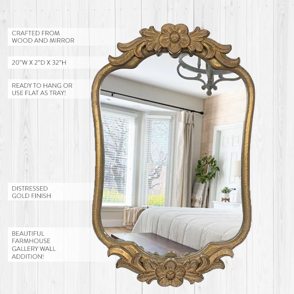 Ornate Gold Vanity Mirror and Tray, 2-in-1 Steal DES Exclusive