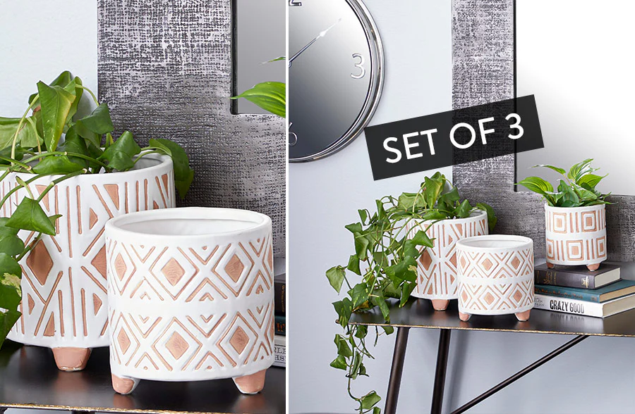 Tribal Inspired Ceramic Planters, Set of 3