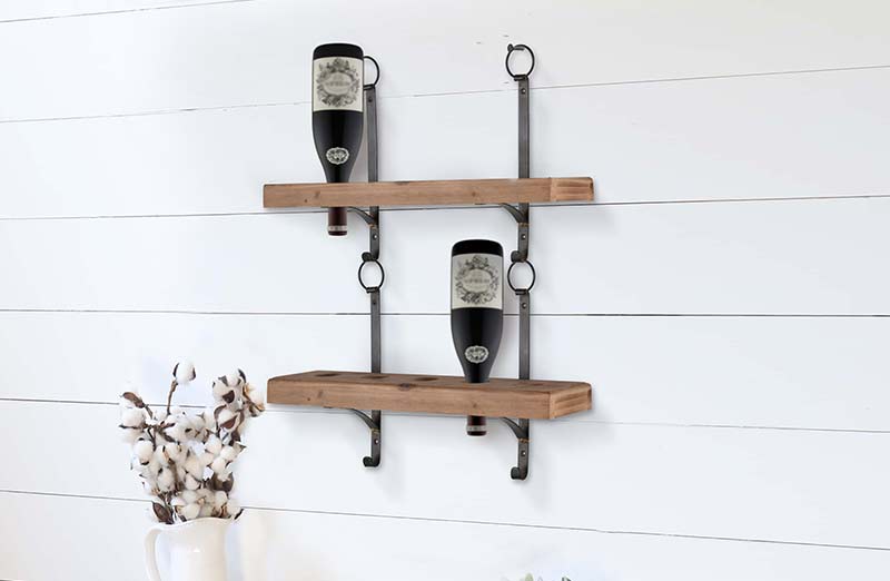 Wall Mounted Open Shelf and Bottle Rack