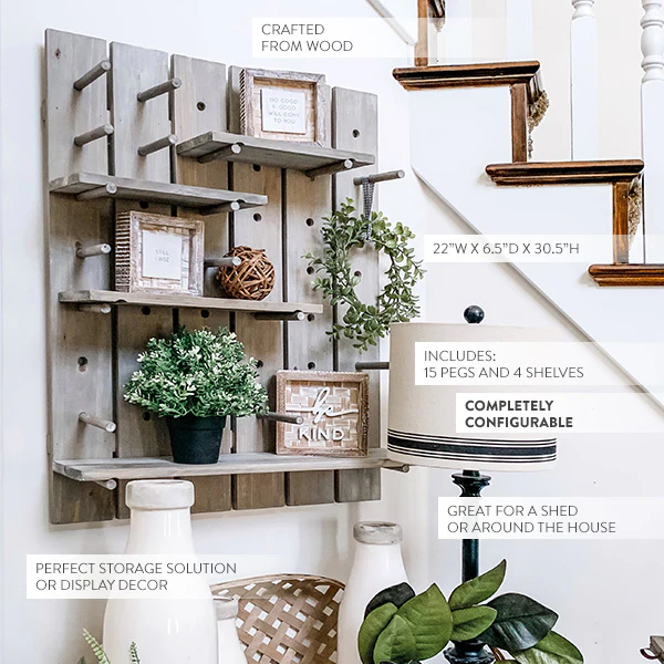 Customizable Wooden Peg Wall Shelf
