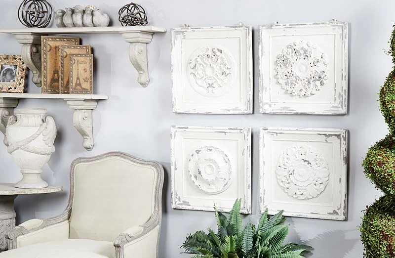 Chippy White Wall Medallions  Set of 4