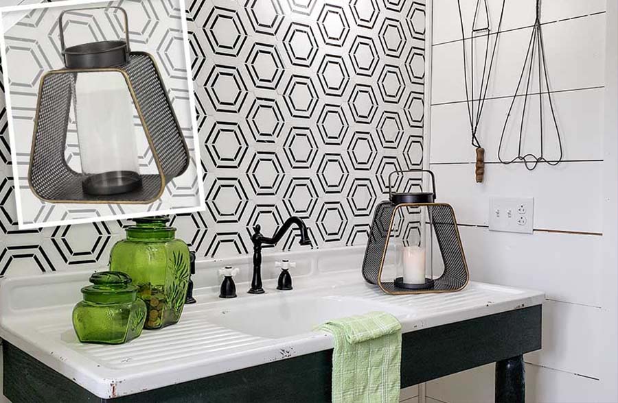 Large Rounded Triangle Pierced Black Metal Candle Lantern