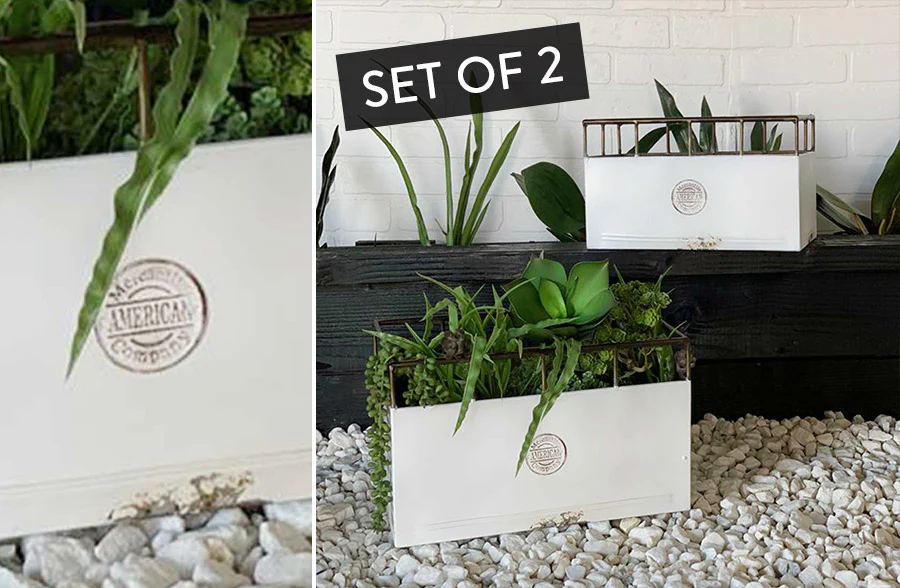 Chippy White Enamel Storage Bins, Set of 2