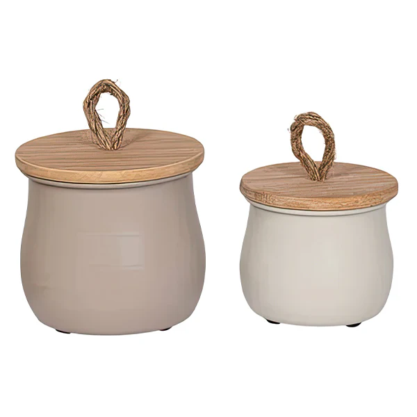 Multi-Color Metal Storage Containers with Bamboo Lids, Set of Three