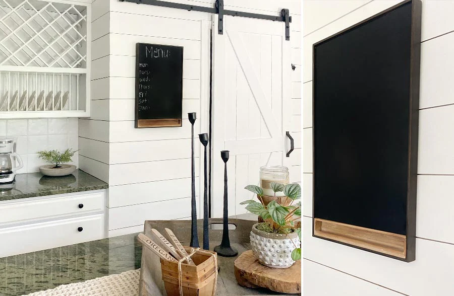 Rustic Chalkboard with Wooden Cubby