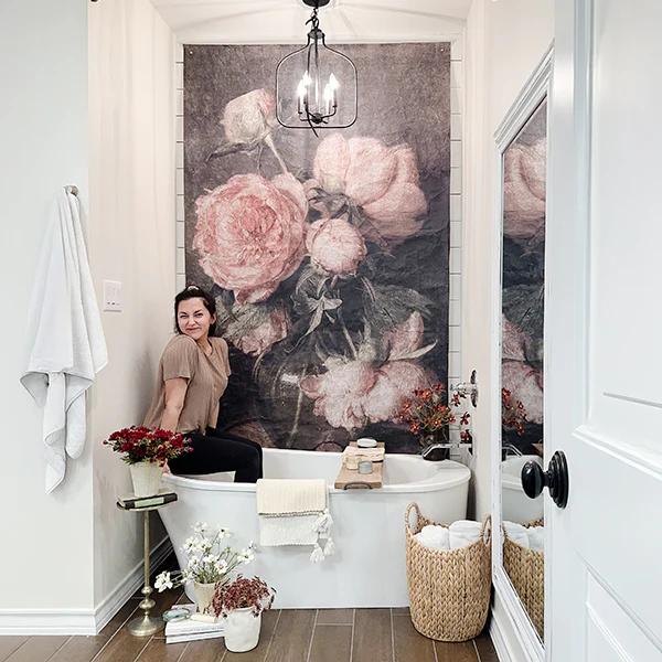 Oversized Blooming Pink Roses Paper Wall Tapestry