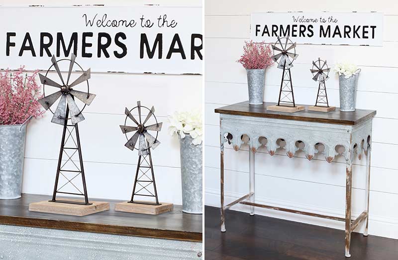 Galvanized Windmill Decor  Set Of 2
